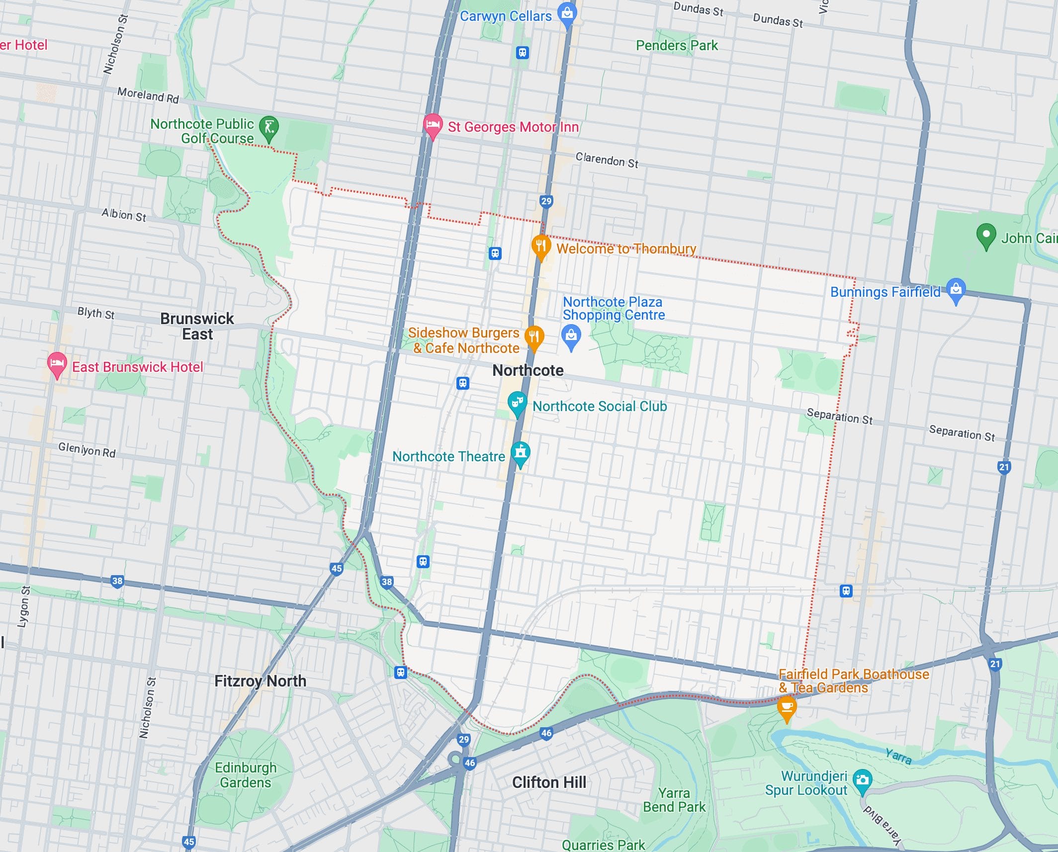 Northcote map area