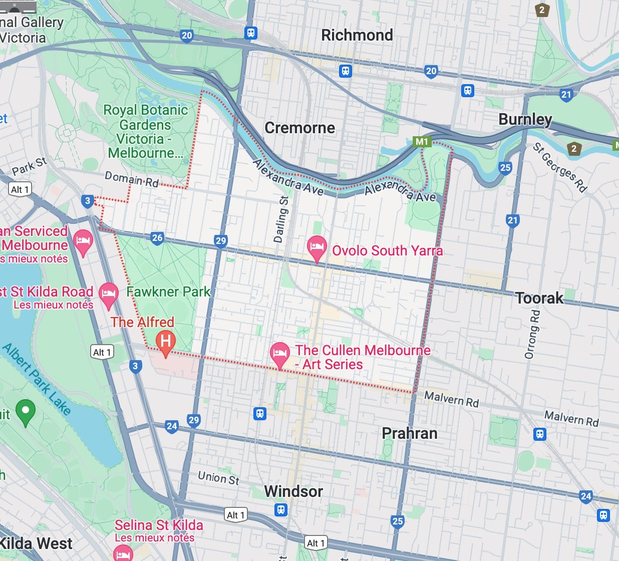 South Yarra map area